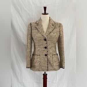 Escada Women's Beige Tweed Blazer with Animal Print Lining